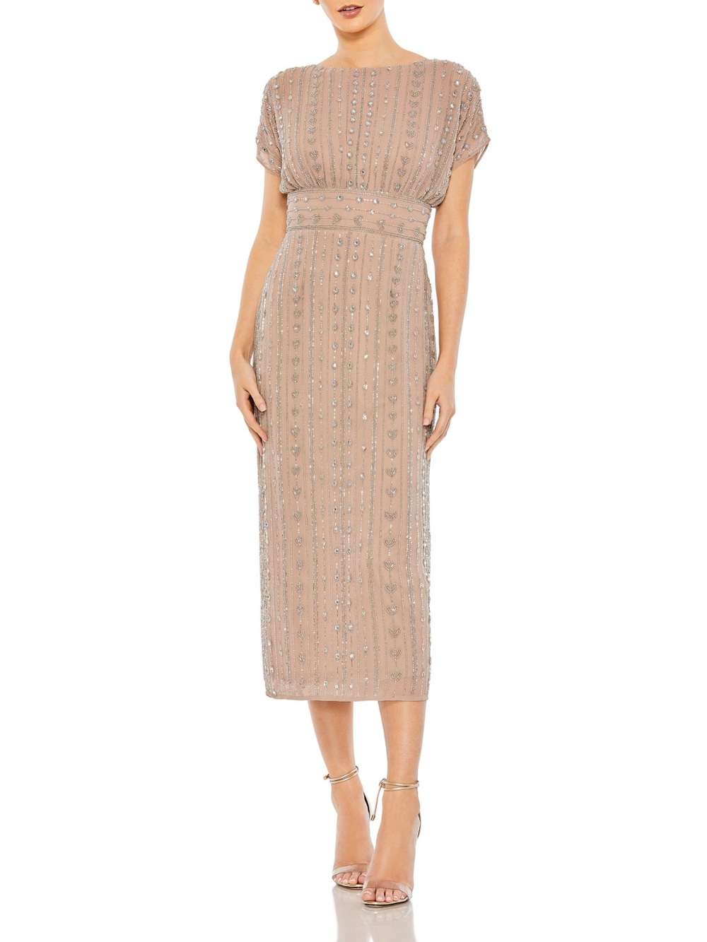 NWT Mac Duggal 93649 Beaded Midi Dress Dark Mocha Size 16 $498 Wedding Guest